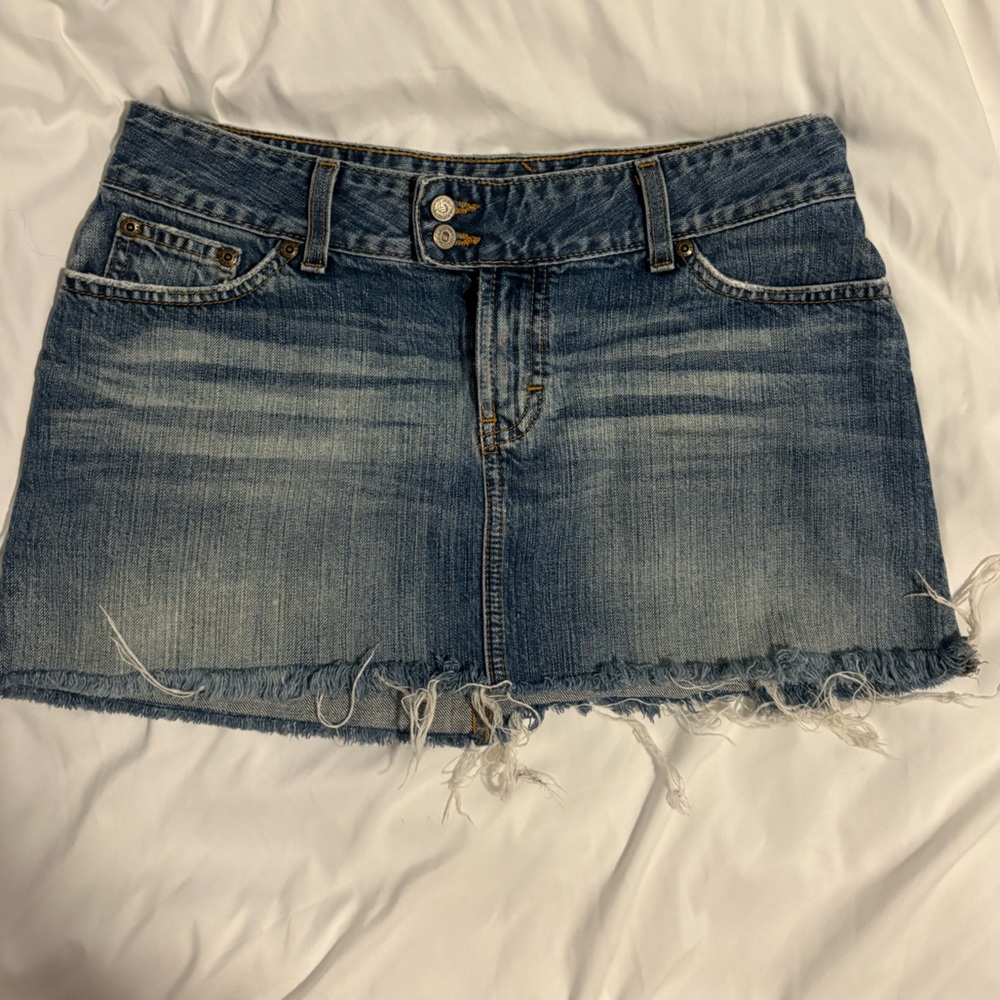 BKE Blue Vintage Wash Skirt Jeans with Distressed Hem